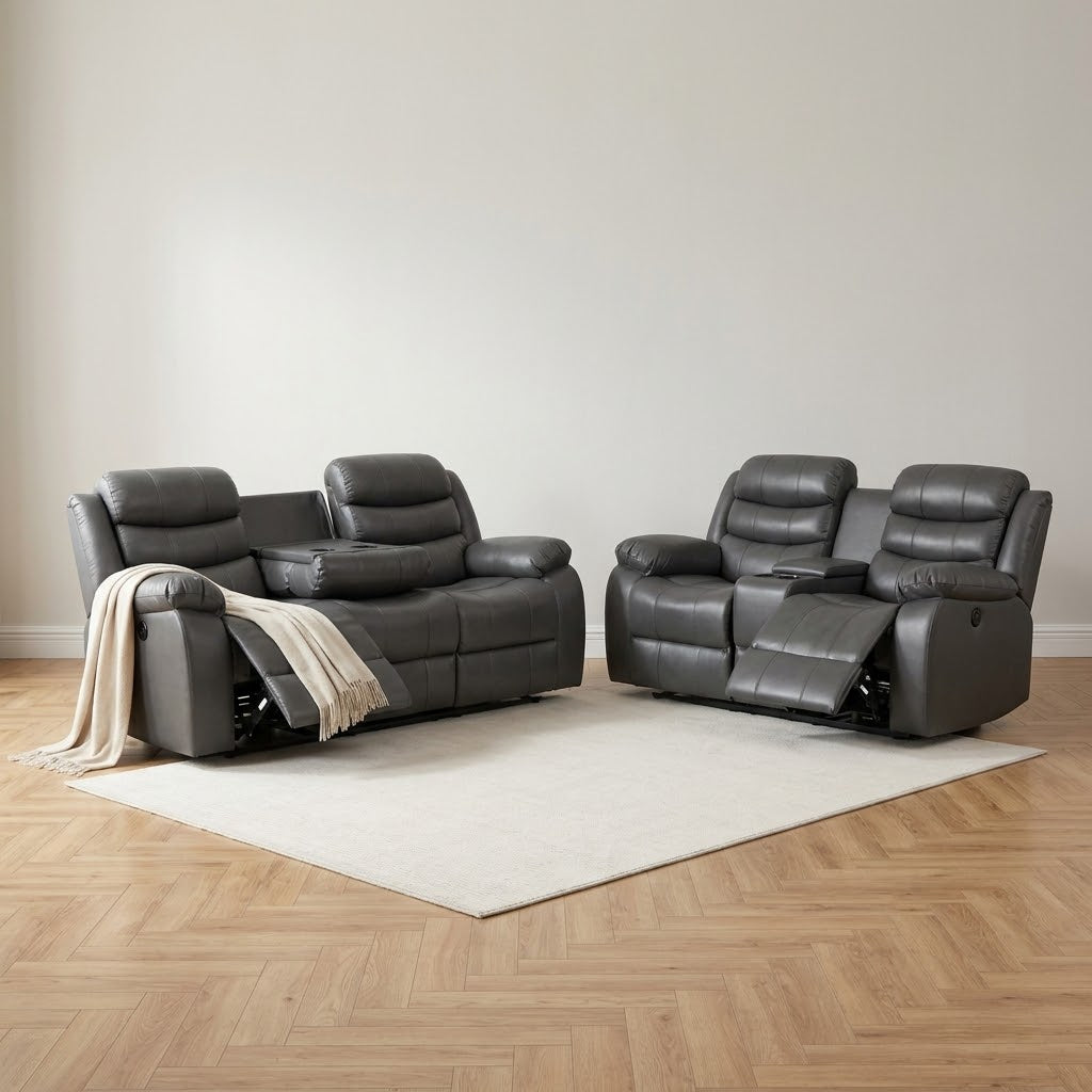 Roma 3+2 Aire Leather Manual Recliner - Grey — main product image