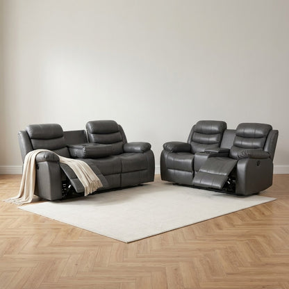 Roma 3+2 Aire Leather Manual Recliner - Grey — main product image