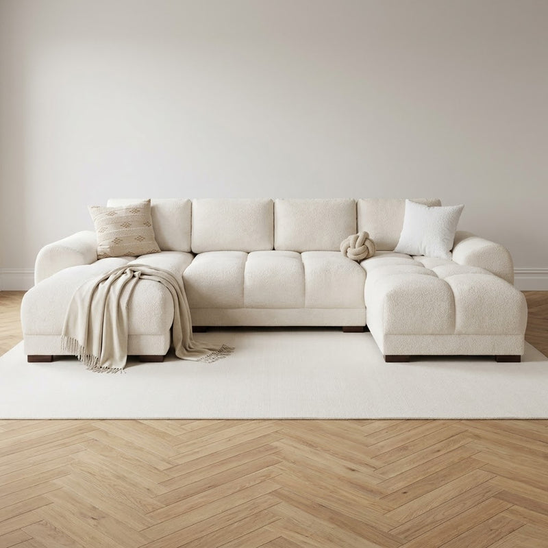 Azzuro Cream U Shape Corner Sofa - Full Back Plush Velvet