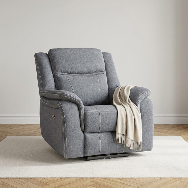 Galaxy Tech Electric Recliner Fabric Armchair - Grey
