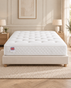 Luxury Memory Spring Mattress - Soft displayed on an ivory base in a warm neutral bedroom