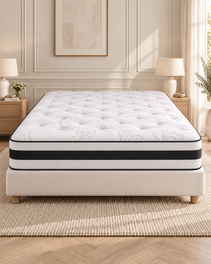 Walker & Slater Orthopaedic Mattress - Very Firm displayed on an ivory base in a warm neutral bedroom