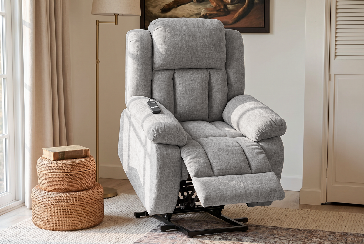 Ontario grey electric riser recliner armchair – living room view