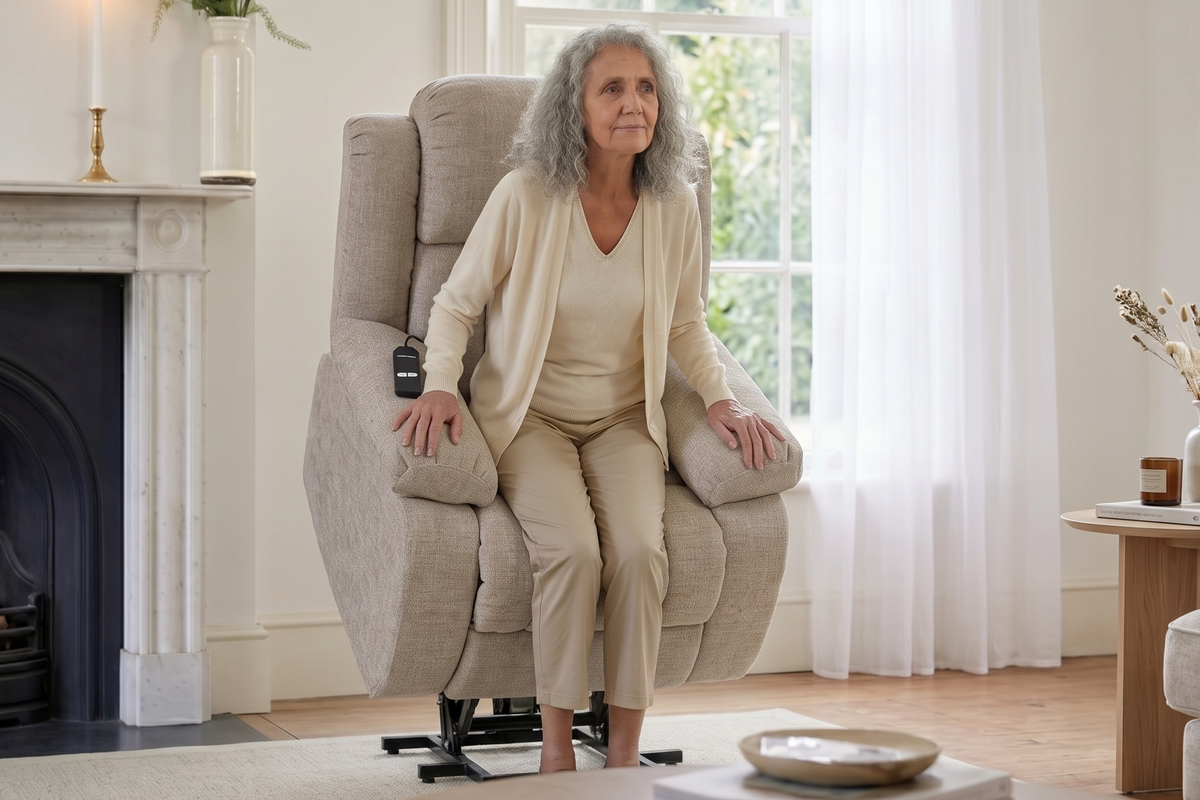 Ontario grey electric riser recliner armchair – product view 8