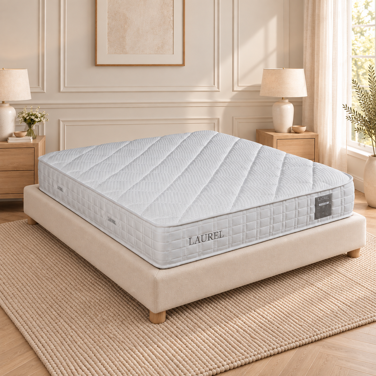 Laurel Reverso 1000 Pocket Foam Mattress - Medium In A Warm Neutral Bedroom