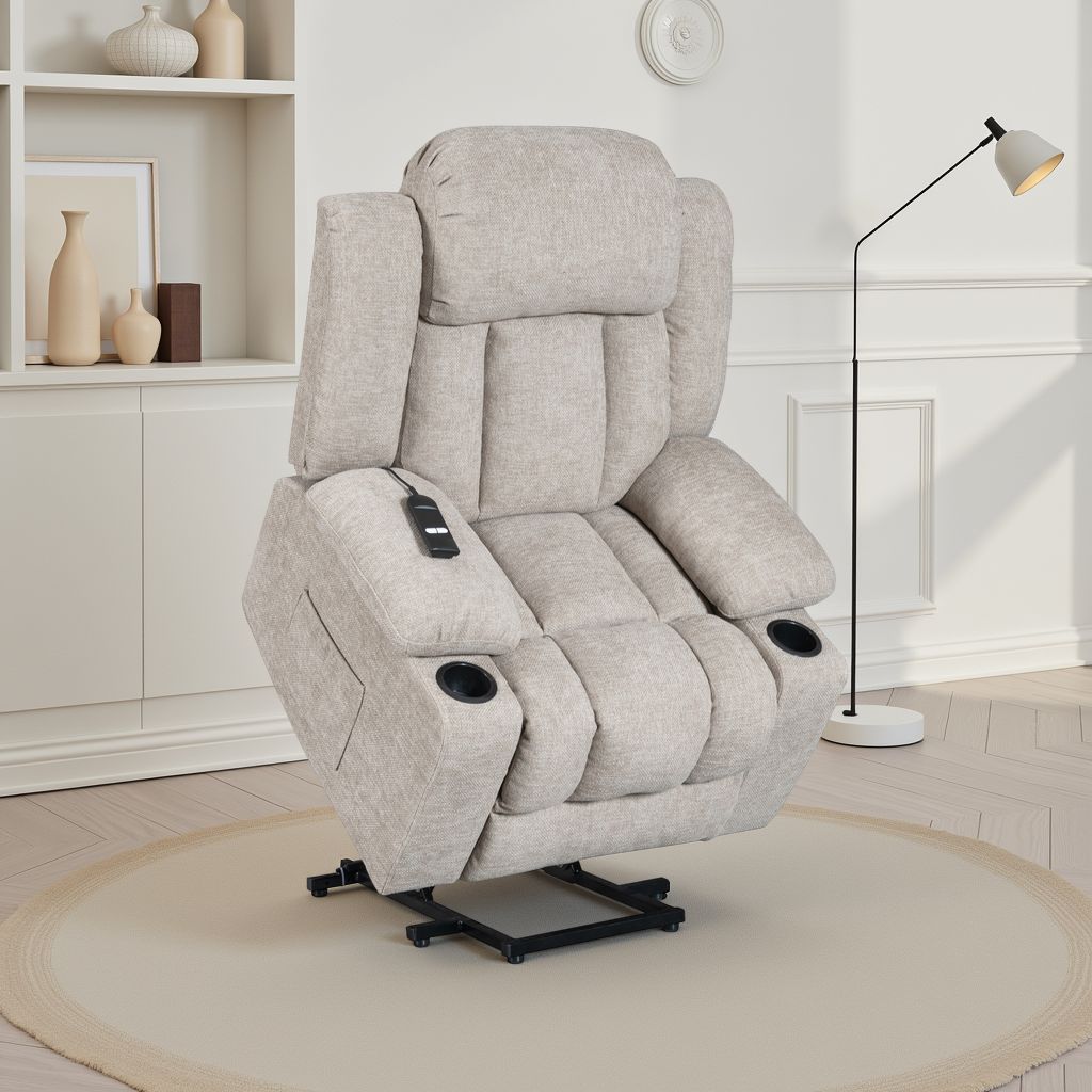 Vancouver beige electric riser recliner armchair – living room view