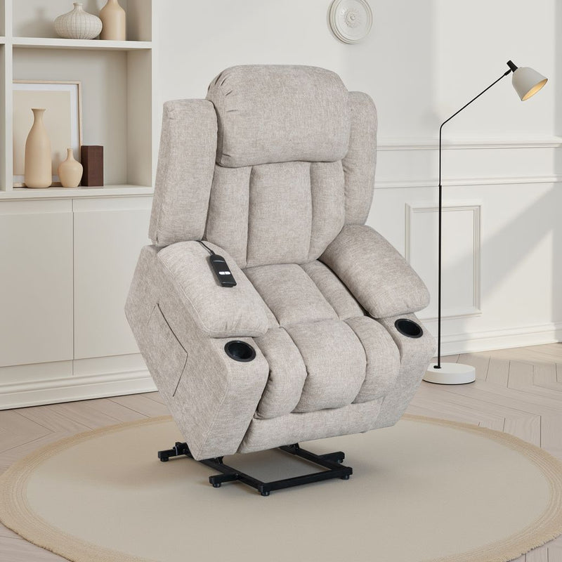 Vancouver Chenille Electric Riser Recliner Armchair - Beige