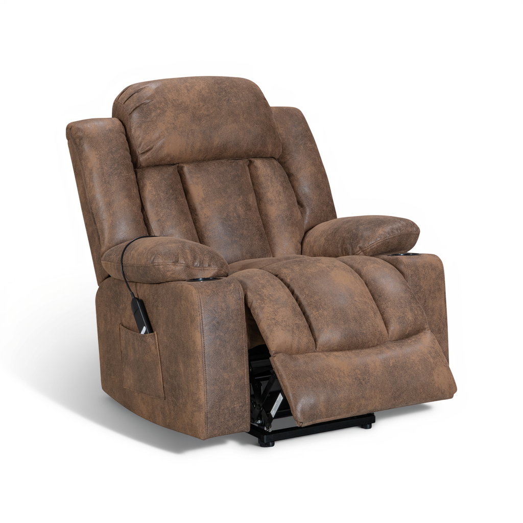 Vancouver brown electric riser recliner armchair – angled view
