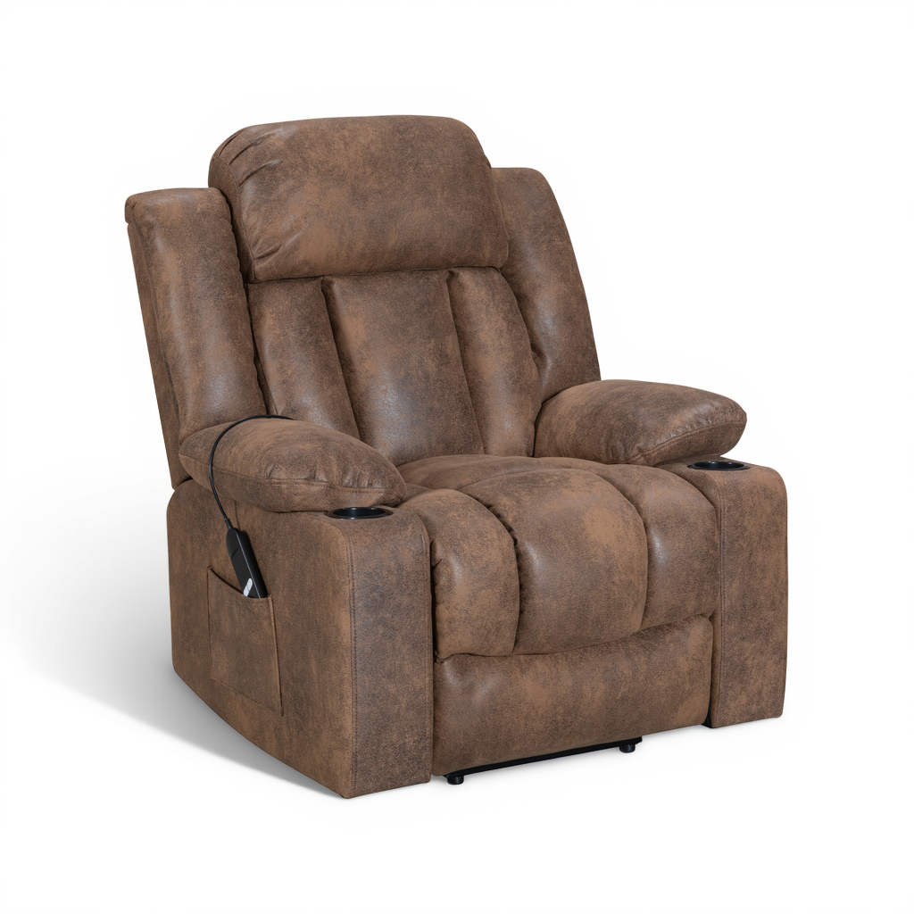 Vancouver brown electric riser recliner armchair – angled view