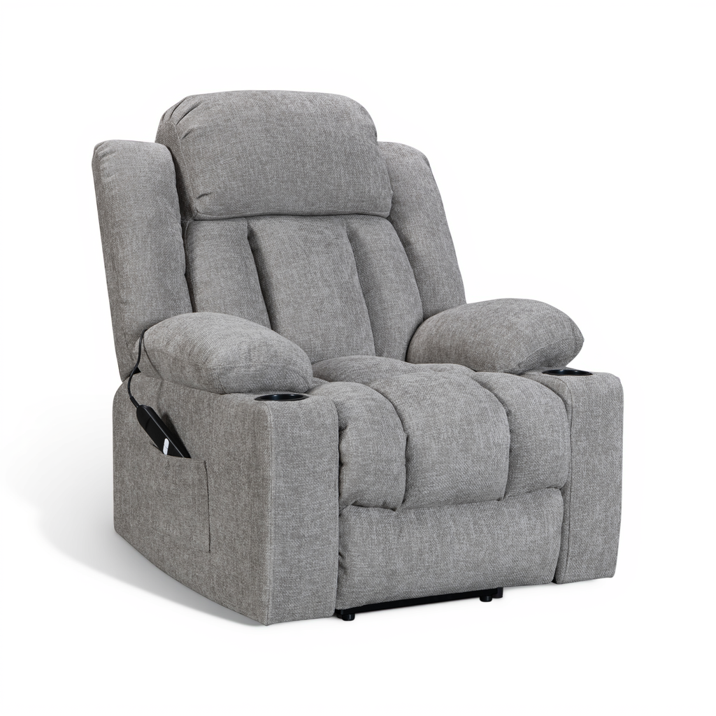 Vancouver grey electric riser recliner armchair – angled view