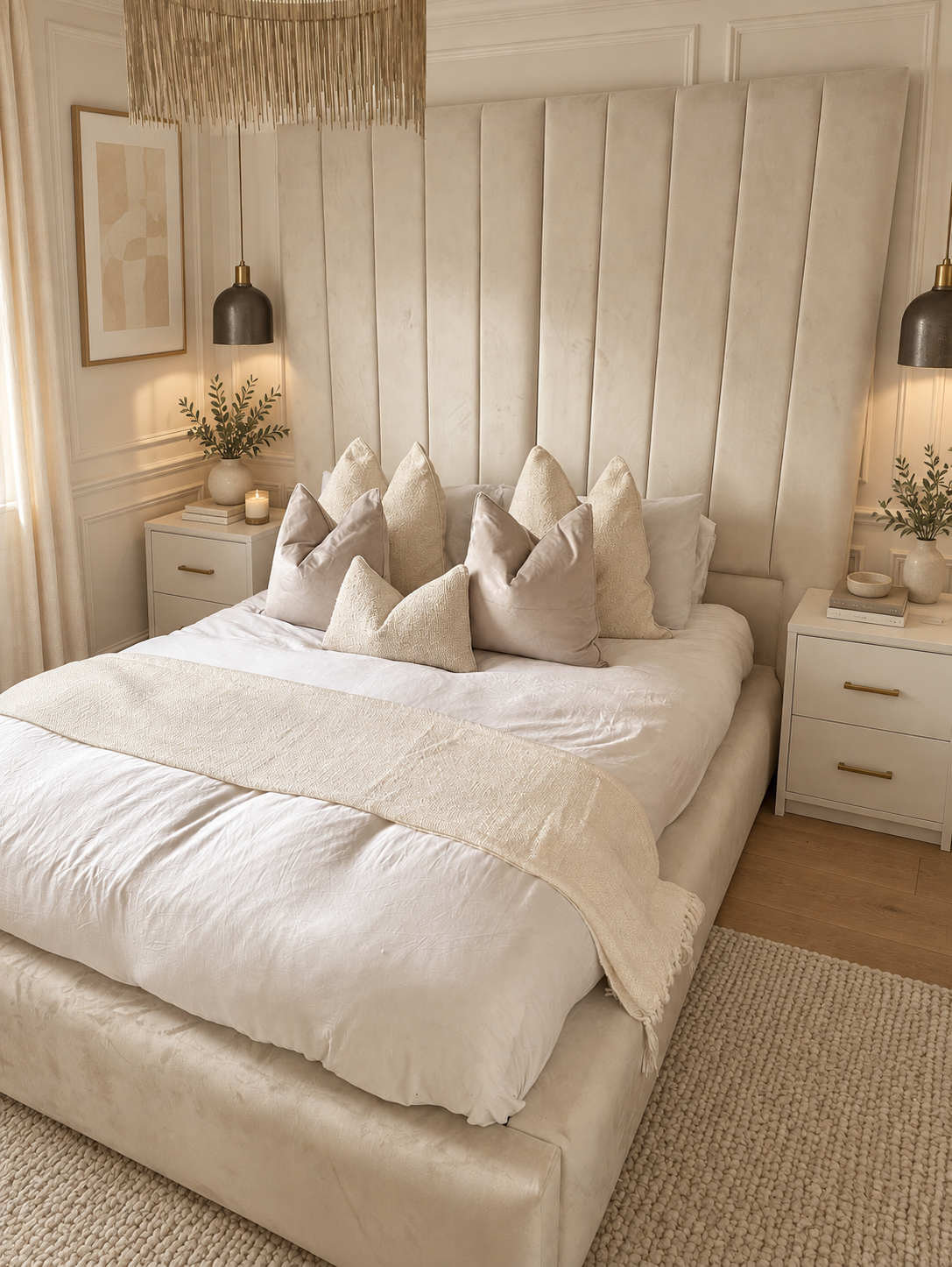 Willow Bed Frame, headboard angle detail in a warm neutral bedroom