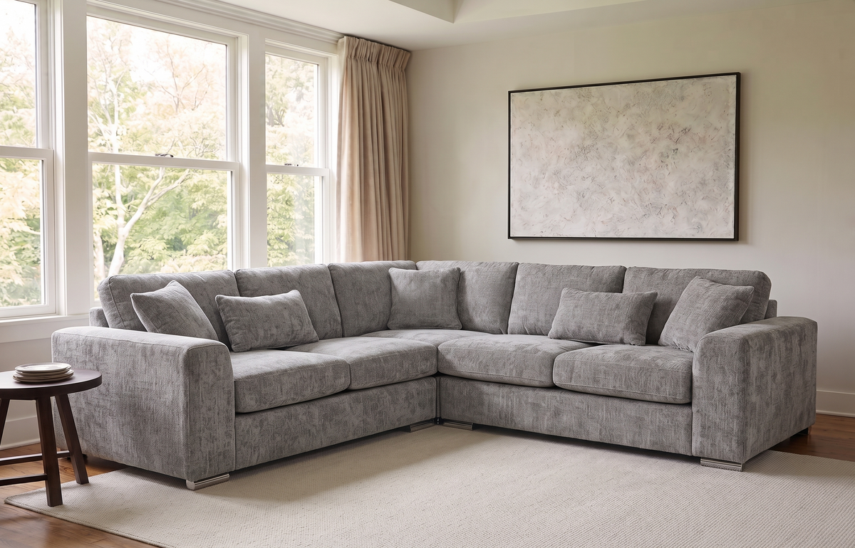 Logan Woven Chenille Grey 2C2 Corner Sofa