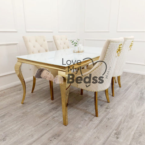 Louice 1.5 gold table with 4 bentley gold cream chair