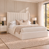 Dusk Wing Bed Frame with slim floorstanding wings outside the side rails – left three-quarter view