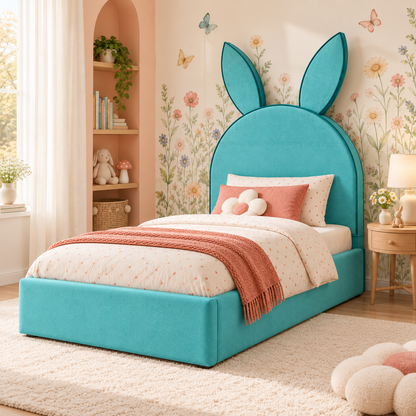 Posy Kids Bed Frame in vibrant turquoise, right-side view