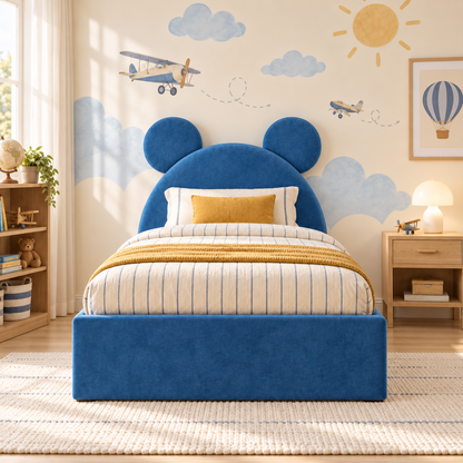 Remy Kids Bed Frame in vibrant ocean blue, head-on view