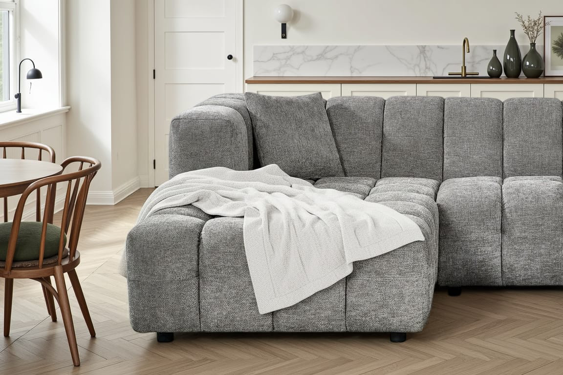 Lugano Beige Chenille Fabric Corner Sofa