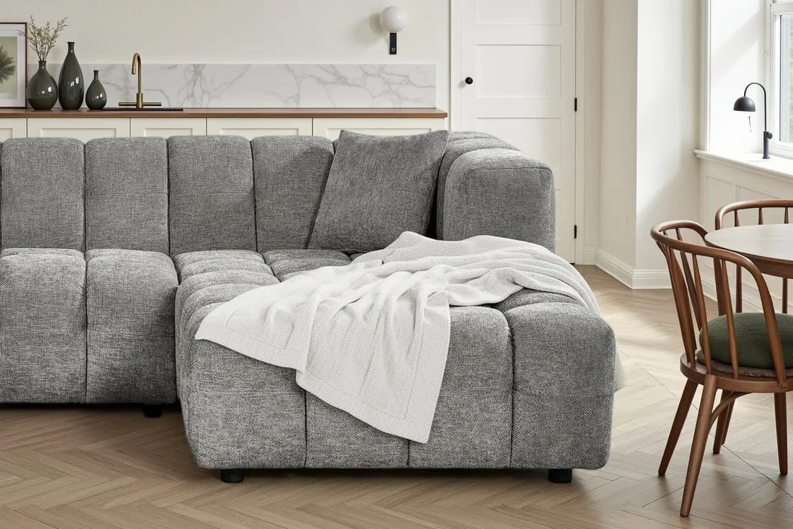 Lugano Pale Blue Chenille Fabric Corner Sofa