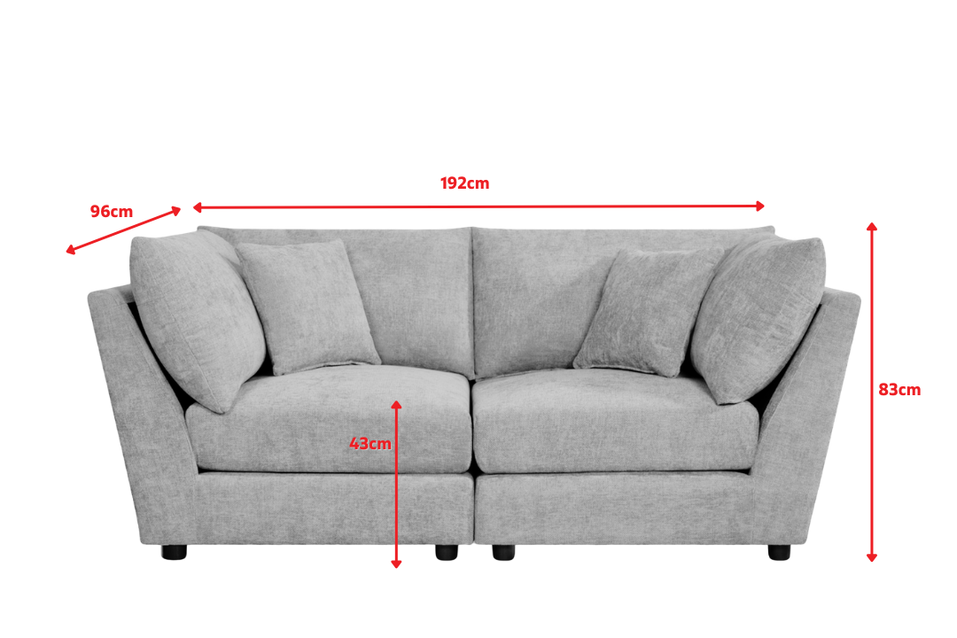 Madelyn 2 Seater Modular Sofa - Beige Chenille – dimension diagram (grey size reference)