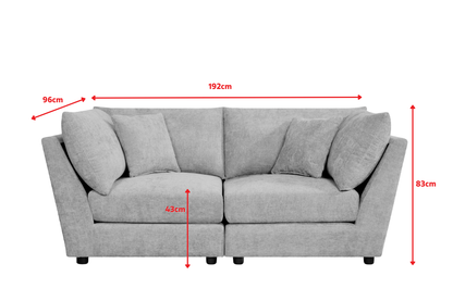 Madelyn 2 Seater Modular Sofa - Beige Chenille – dimension diagram (grey size reference)