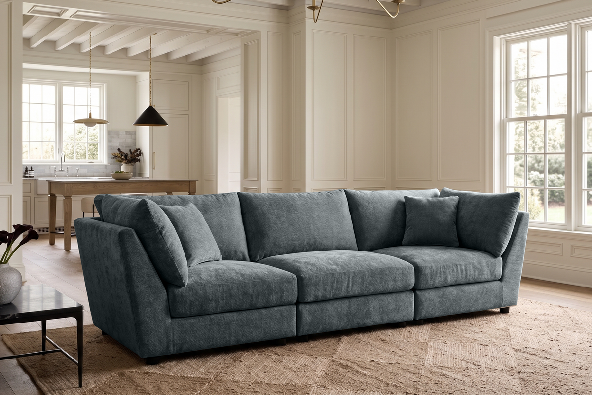 Madelyn 3 Seater Modular Sofa - Blue Chenille – gallery view 1
