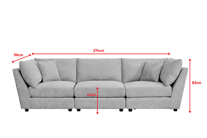Madelyn 3 Seater Modular Sofa - Beige Chenille – dimension diagram (grey size reference)