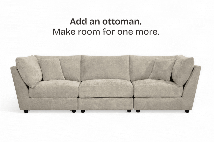Madelyn 4 Seater Modular Sofa - Beige Chenille – optional ottoman illustration (not included)