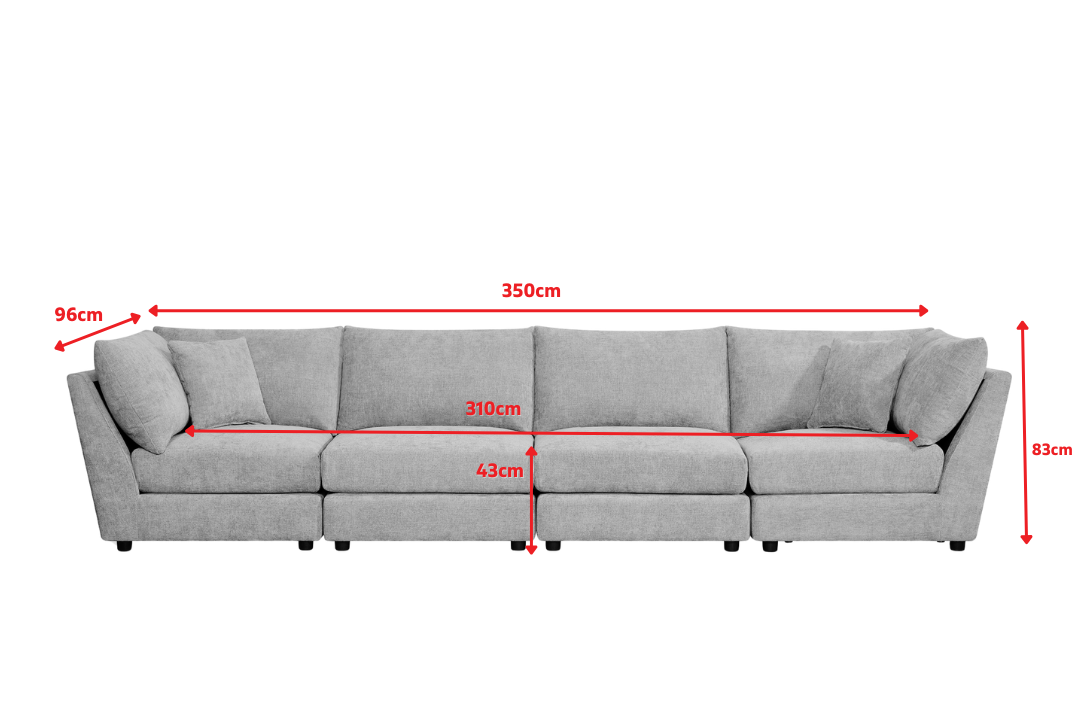 Madelyn 4 Seater Modular Sofa - Beige Chenille – dimension diagram (grey size reference)