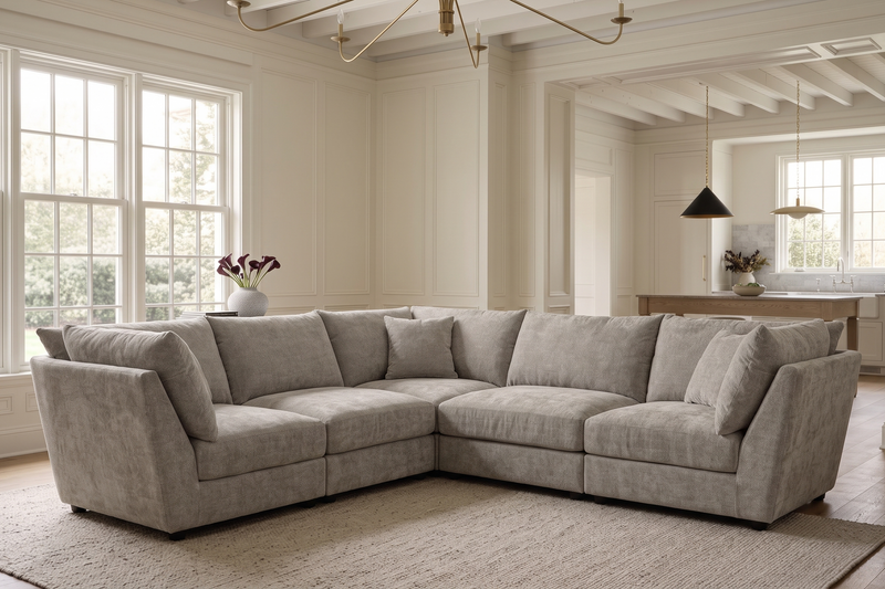Madelyn 5 Seater Modular Corner Sofa - Beige Chenille