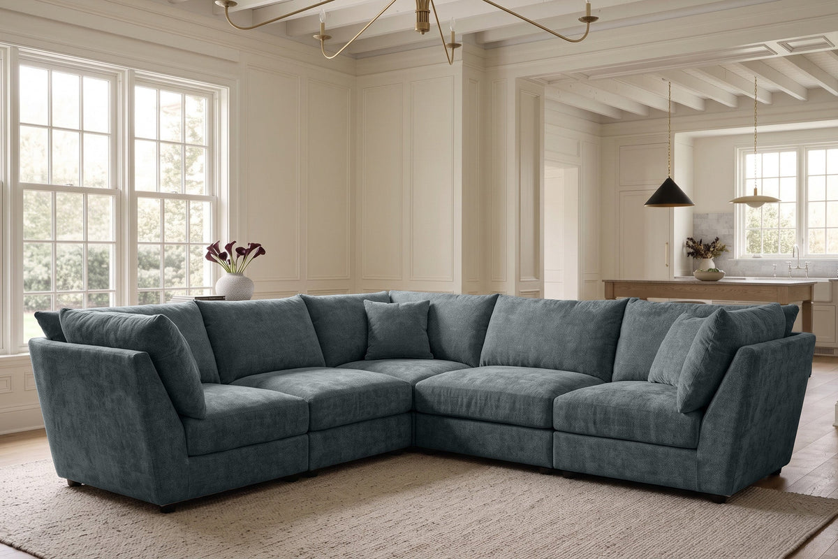 Madelyn 5 Seater Modular Corner Sofa - Blue Chenille – gallery view 1