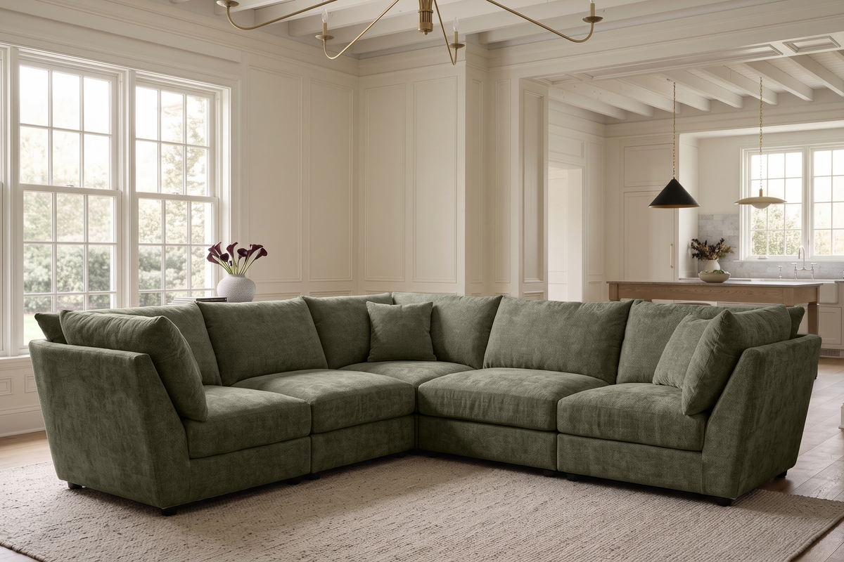 Madelyn 5 Seater Modular Corner Sofa - Green Chenille – gallery view 1