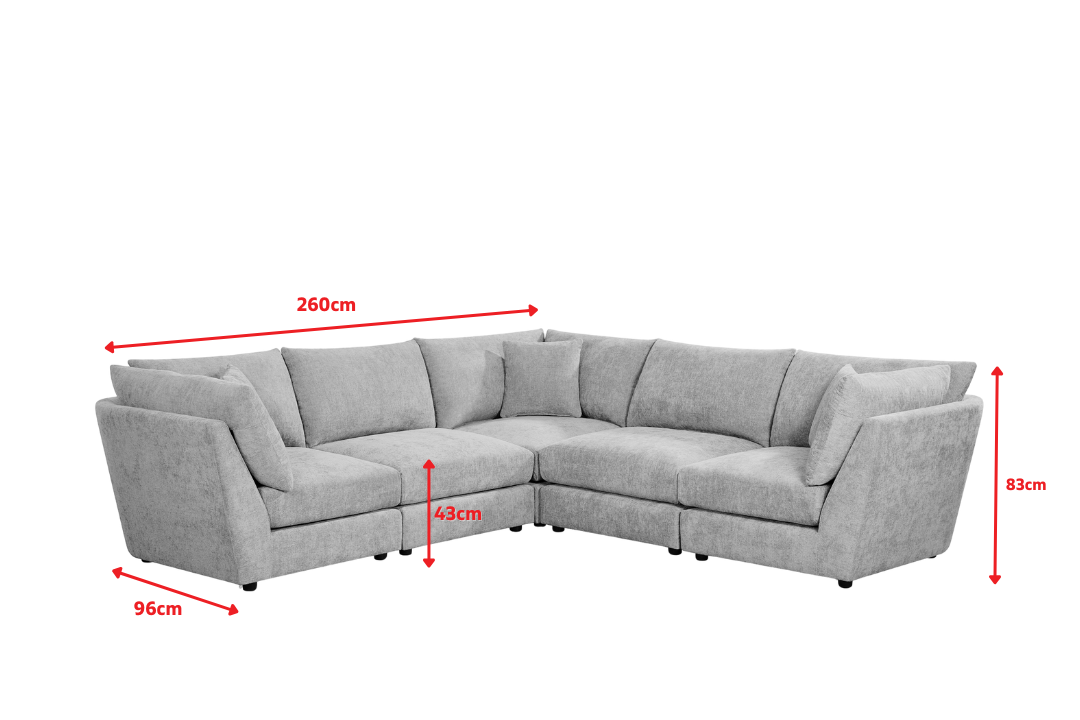 Madelyn 5 Seater Modular Corner Sofa - Beige Chenille – dimension diagram (grey size reference)