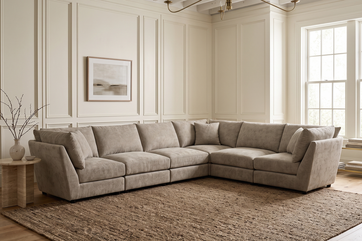 Madelyn 6 Seater Modular Corner Sofa - Beige Chenille – gallery view 1