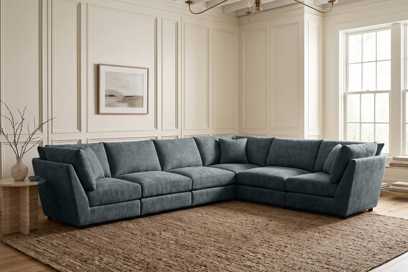 Madelyn 6 Seater Modular Corner Sofa - Blue Chenille