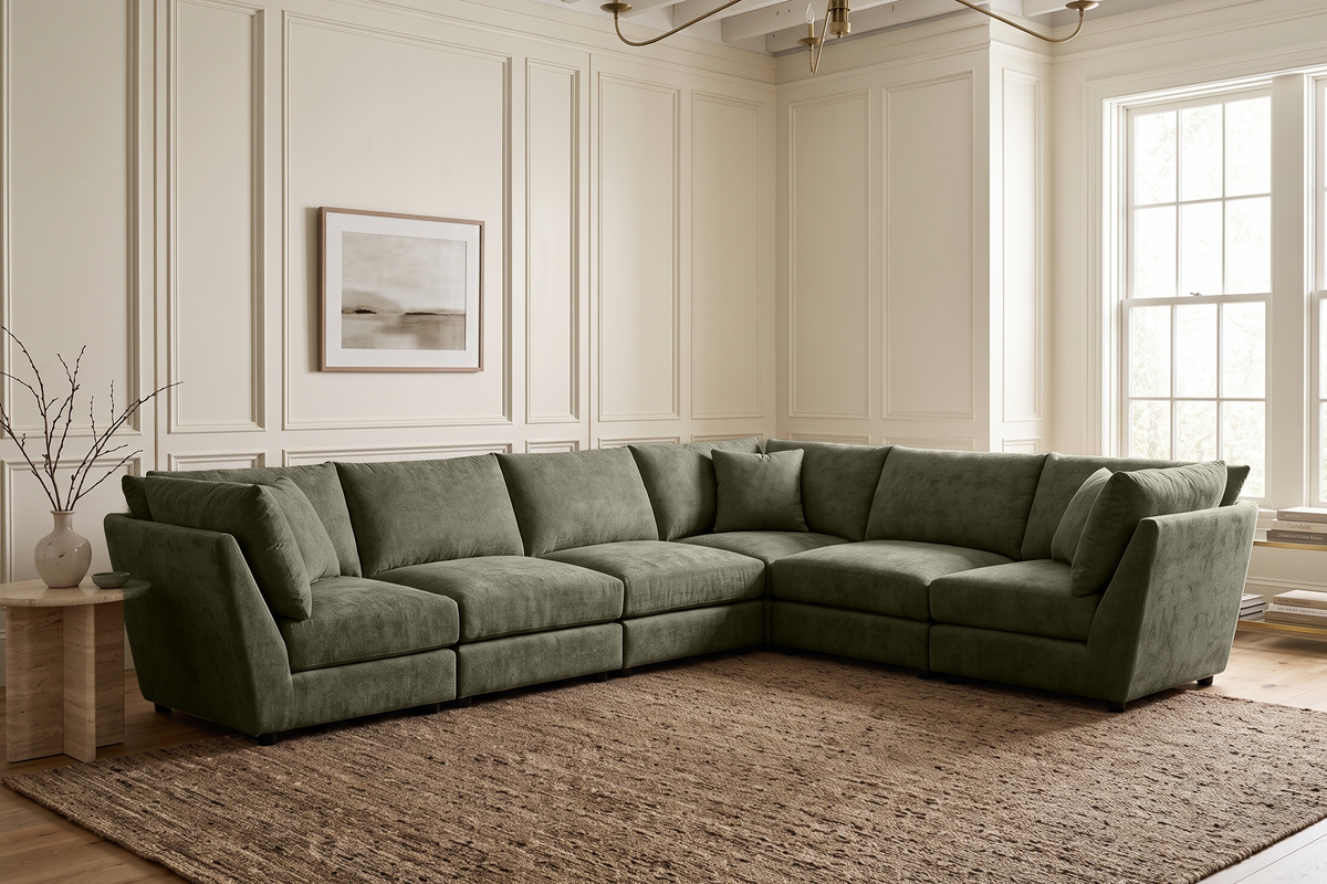 Madelyn 6 Seater Modular Corner Sofa - Green Chenille – gallery view 1