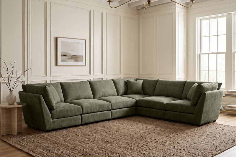Madelyn 6 Seater Modular Corner Sofa - Green Chenille