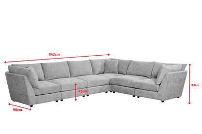 Madelyn 6 Seater Modular Corner Sofa - Beige Chenille – dimension diagram (grey size reference)