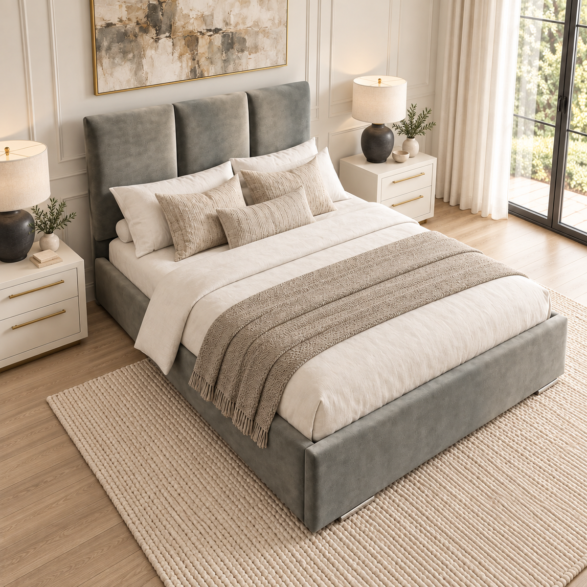 Marlowe Triple Panel Bed Frame — Elevated Angled View