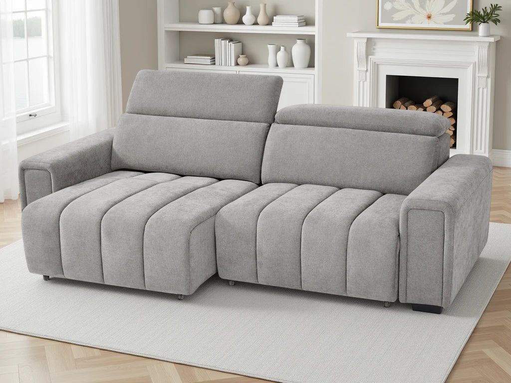 Grey Molly electric sofa bed with the left seat extended