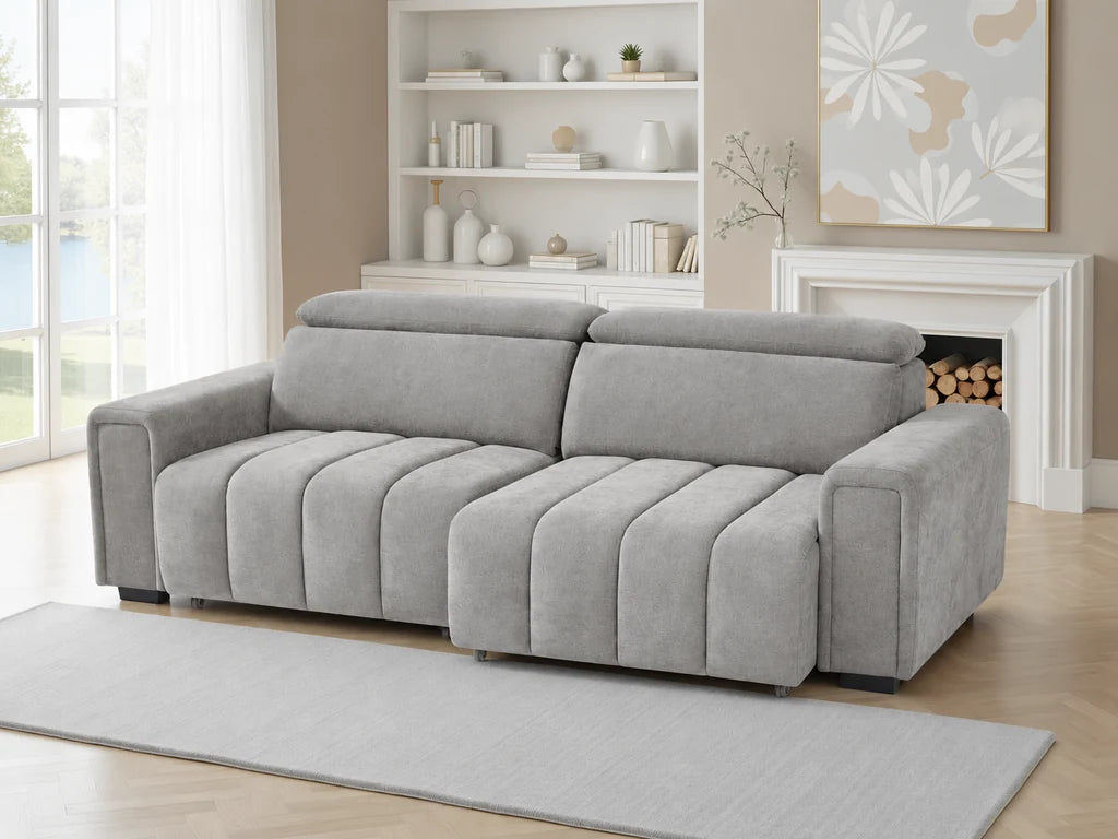 Grey Molly electric sofa bed with the right seat extended