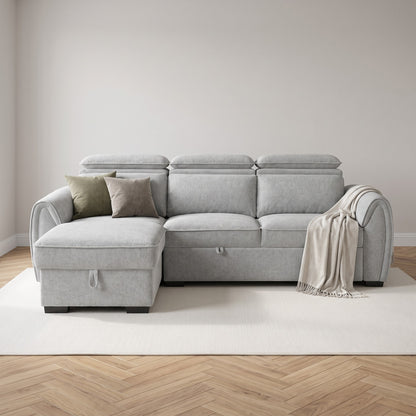 Montrose Universal Storage Sofa Bed - Silver in a neutral living room