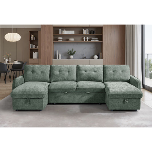 Moscow U Shaped Storage Sofa Bed - Olive