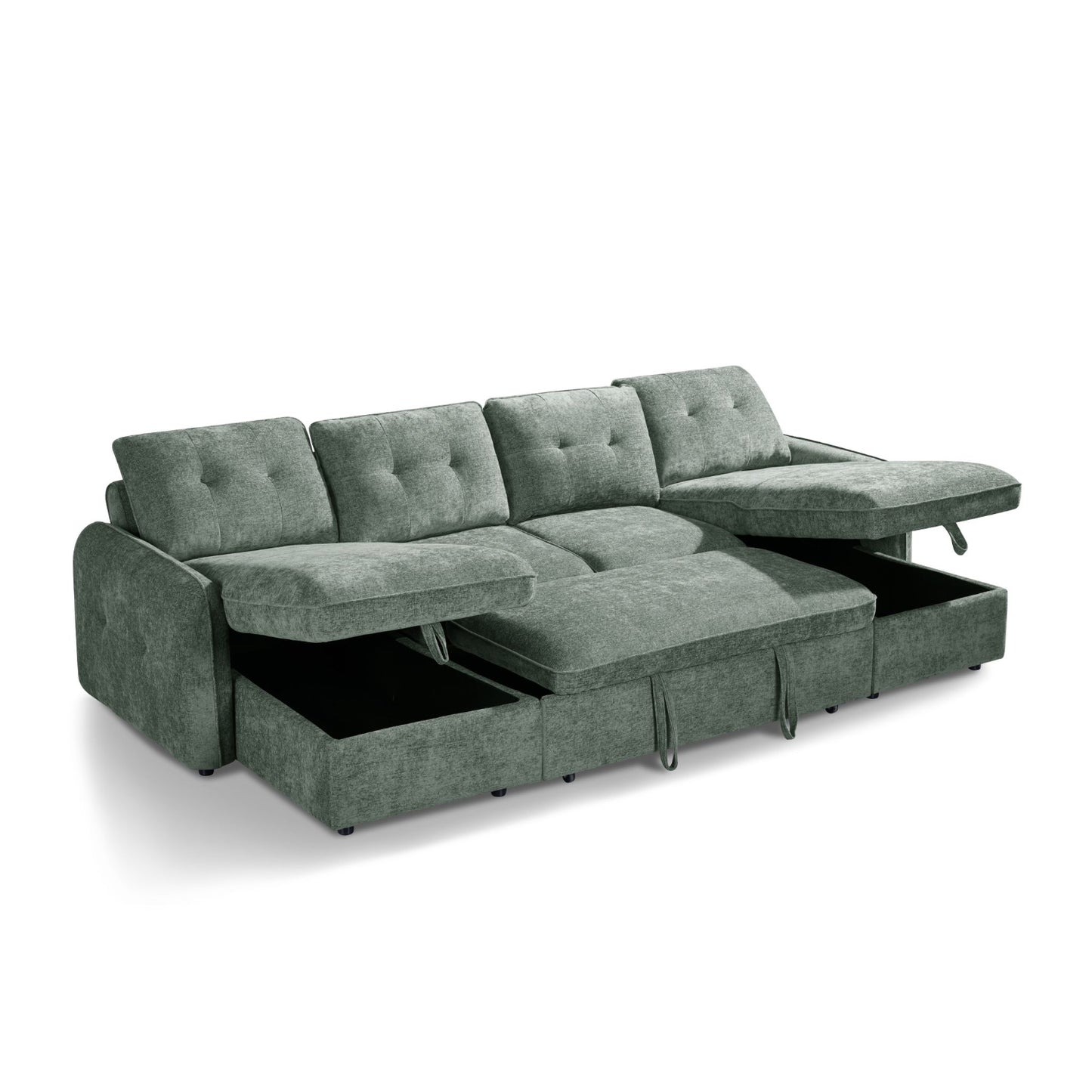 Moscow U Shaped Storage Sofa Bed - Olive