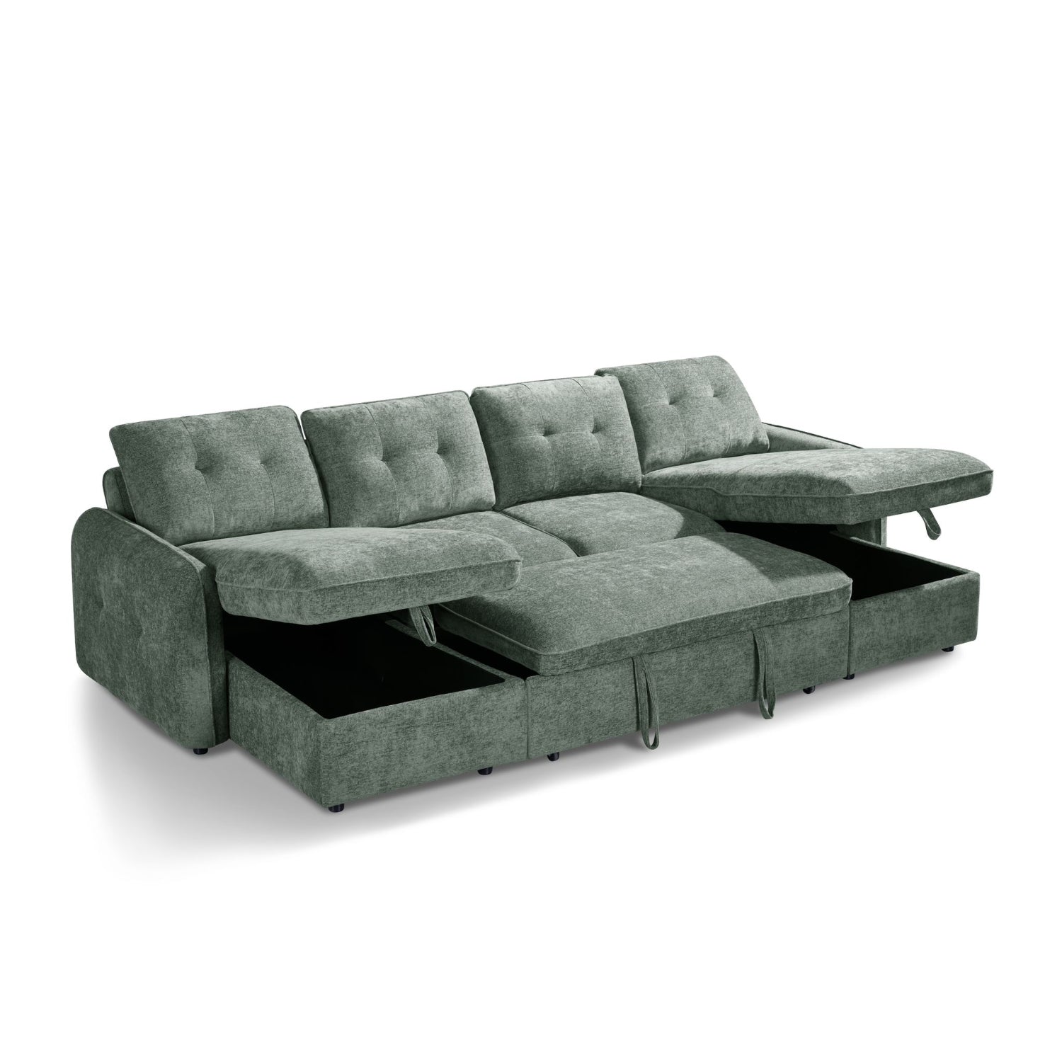 Moscow U Shaped Storage Sofa Bed - Olive