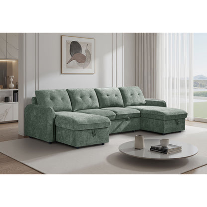 Moscow U Shaped Storage Sofa Bed - Olive