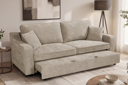 Nathan Beige Chenille Fabric 3 Seater Sofabed