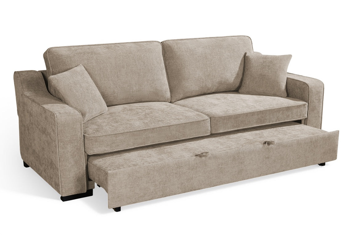 Nathan Beige Chenille Fabric 3 Seater Sofabed