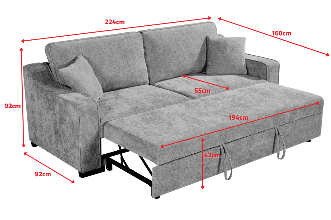 Nathan Grey Chenille Fabric 3 Seater Sofabed