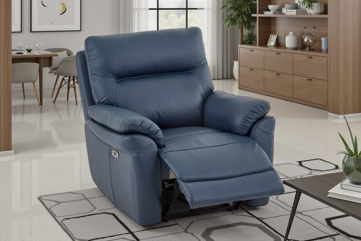 Cinecitta 1 Seater Electric Recliner Chair - Navy Blue Leather - Image 1
