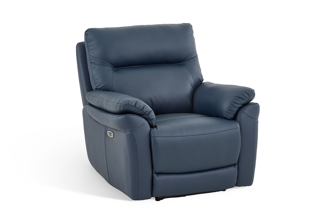 Cinecitta 1 Seater Electric Recliner Chair - Navy Blue Leather - Image 2